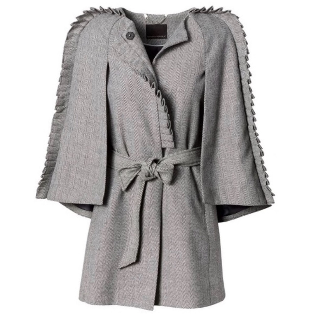 Olivia Palermo x Banana Republic Gray Black White Patterned Cape Coat
